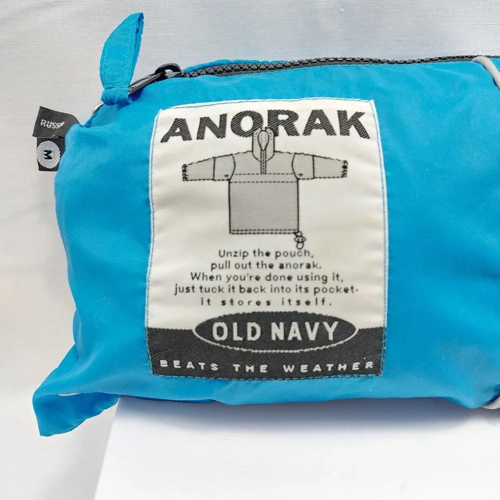 OLD NAVY Anorak Rain Jacket Self Storing‎ Blue Size Medium Made In Russia